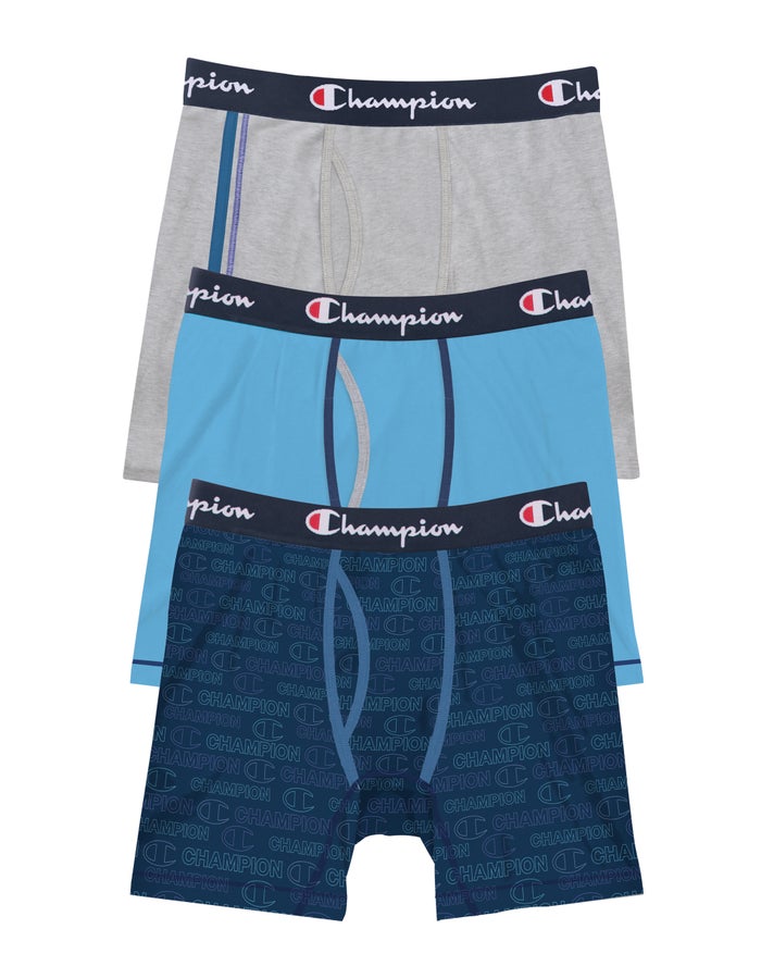 Champion Mens Boxer Briefs NZ - Everyday Comfort 3-Pairs Blue/Grey ( 0372-EWAHZ )